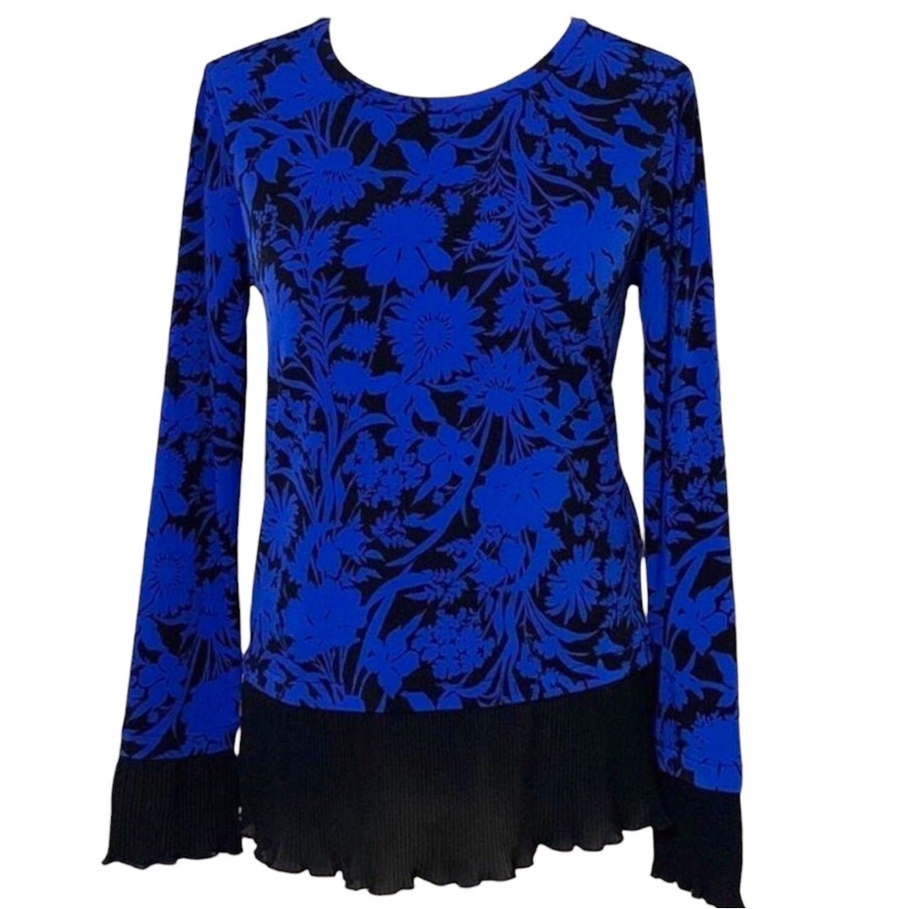 Michael Kors top, black with royal blue floral print XS